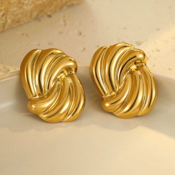 Wholesale Stainless Steel Women's Fashion Geometric Wave Electroplated Earrings