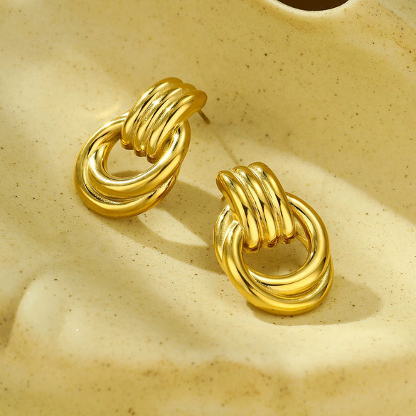 Wholesale Stainless Steel Women's Fashion Geometric Wave Electroplated Earrings