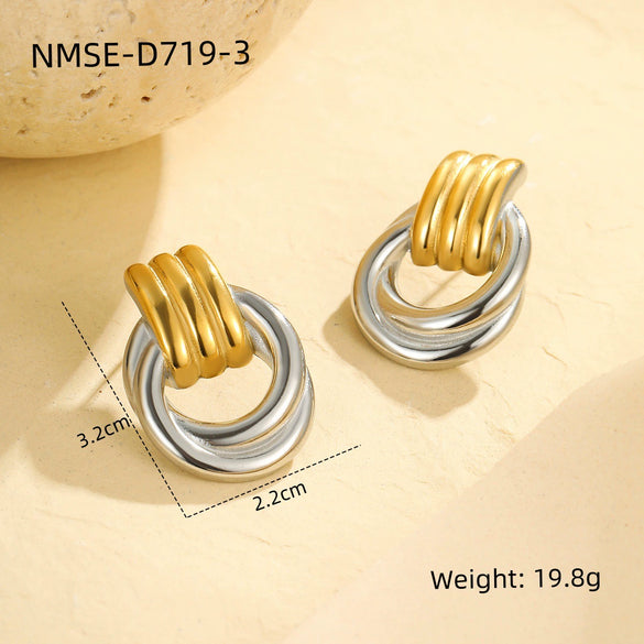 Wholesale Stainless Steel Women's Fashion Geometric Wave Electroplated Earrings