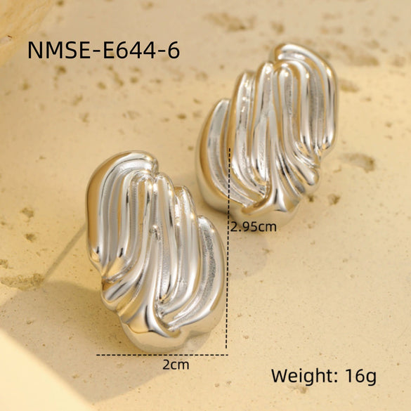 Wholesale Stainless Steel Women's Fashion Geometric Wave Electroplated Earrings