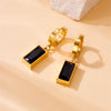 Wholesale Stainless Steel Women's Fashion Retro Black Gemstone Square Geometric Pendant Earrings With Electroplating