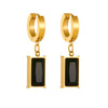 Wholesale Stainless Steel Women's Fashion Retro Black Gemstone Square Geometric Pendant Earrings With Electroplating