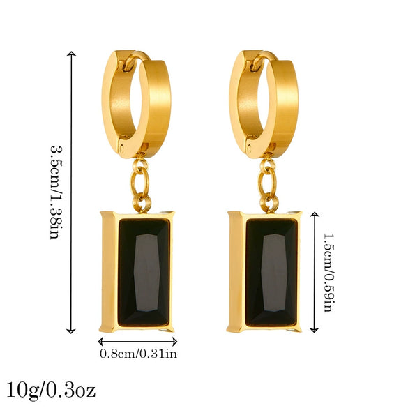 Wholesale Stainless Steel Women's Fashion Retro Black Gemstone Square Geometric Pendant Earrings With Electroplating