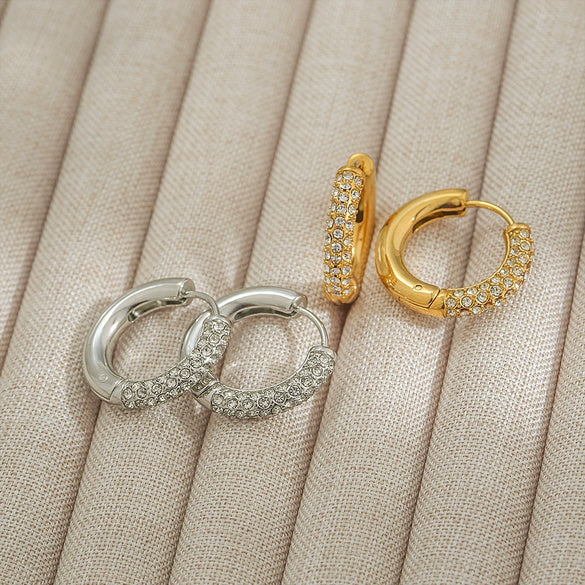 Wholesale Stainless Steel Women's Geometric Diamond Earrings Plated With Gold