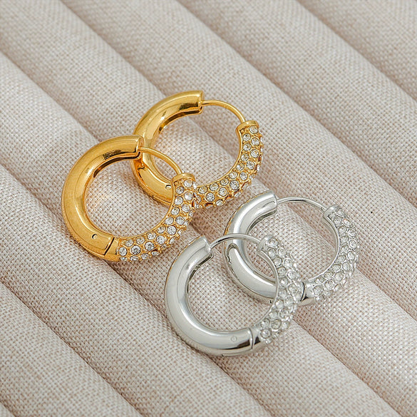 Wholesale Stainless Steel Women's Geometric Diamond Earrings Plated With Gold