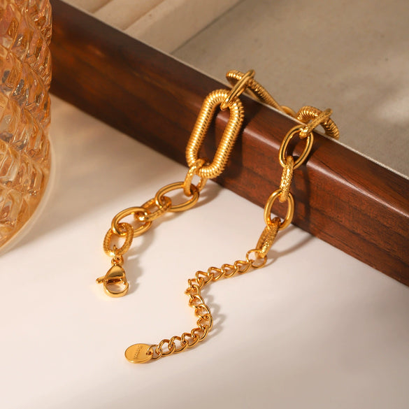 Wholesale Stainless Steel Women's Geometric Oval Chain Stitching Electroplated Bracelet