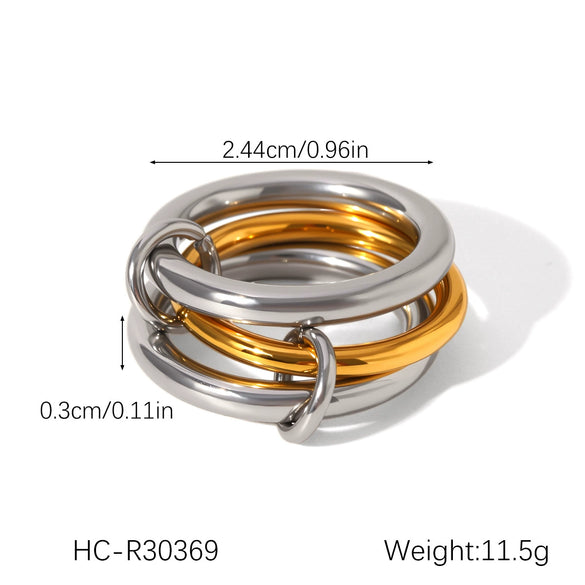 Wholesale Stainless Steel Women's Geometric Ring Set With Diamonds And 18K Goldplated