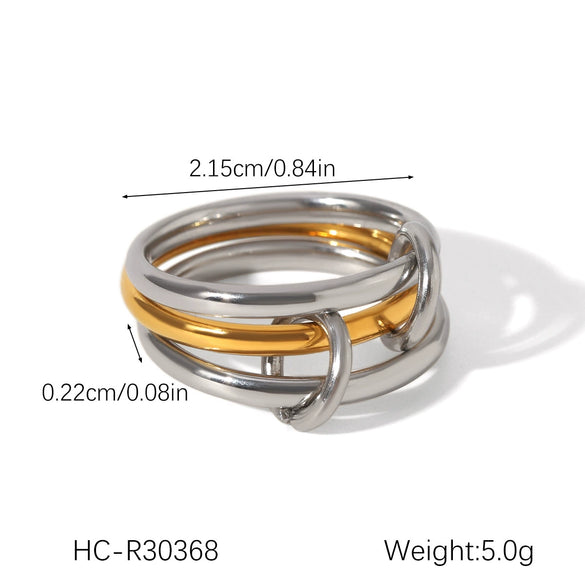 Wholesale Stainless Steel Women's Geometric Ring Set With Diamonds And 18K Goldplated