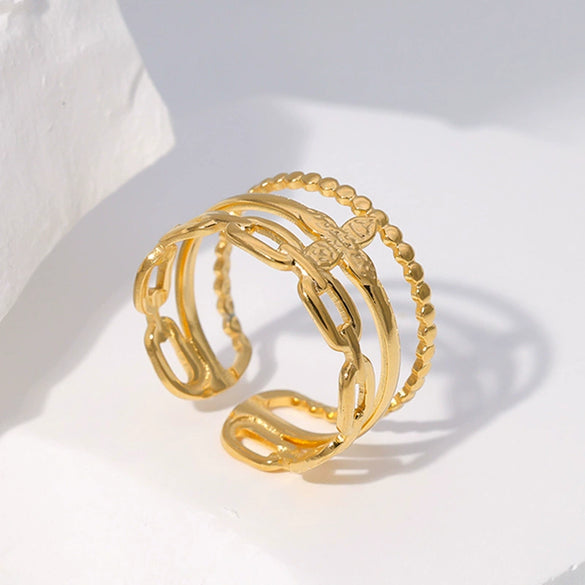 Wholesale Stainless Steel Women's Geometric Ring With Electroplating Treatment And Non Fading Feature