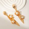 Wholesale Stainless Steel Women's Geometric Small Flower Leaf Shape Earrings With Electroplating
