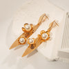 Wholesale Stainless Steel Women's Geometric Small Flower Leaf Shape Earrings With Electroplating