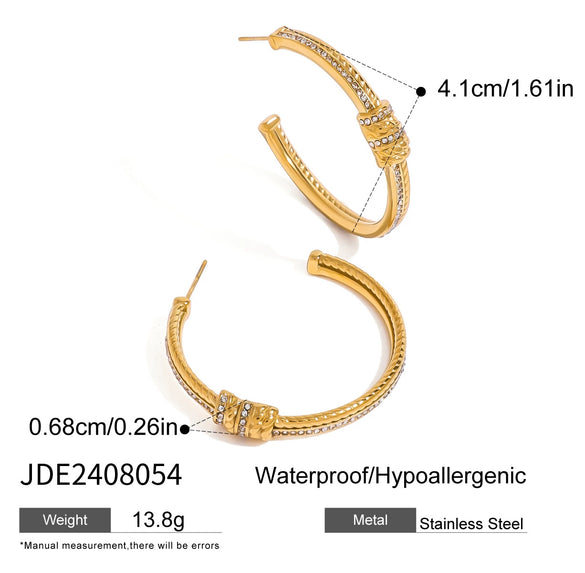 Wholesale Stainless Steel Women's Geometric Style Cshaped Earrings With Flower Texture And Electroplating Design