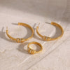Wholesale Stainless Steel Women's Geometric Style Cshaped Earrings With Flower Texture And Electroplating Design