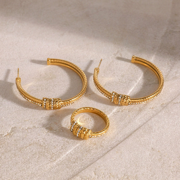 Wholesale Stainless Steel Women's Geometric Style Cshaped Earrings With Flower Texture And Electroplating Design