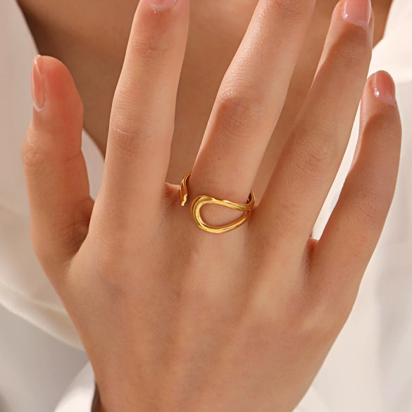Wholesale Stainless Steel Women's Ins Style Geometric Opening Adjustable 18K Goldplated Ring