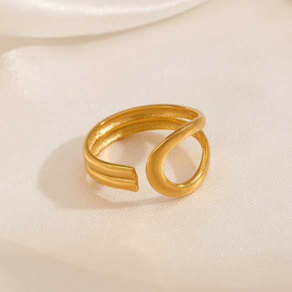 Wholesale Stainless Steel Women's Ins Style Geometric Opening Adjustable 18K Goldplated Ring