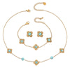Wholesale Stainless Steel Women's Jewelry Set With Fourpetal Flower Pattern And Turquoise Inlay Electroplated Treatment