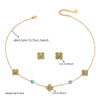 Wholesale Stainless Steel Women's Jewelry Set With Fourpetal Flower Pattern And Turquoise Inlay Electroplated Treatment