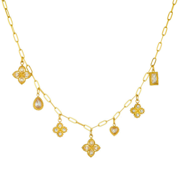 Wholesale Stainless Steel Women's Light Luxury Diamond Water Drop Fourpetal Flower Pendant Collarbone Necklace With Rhinestones And Electroplating
