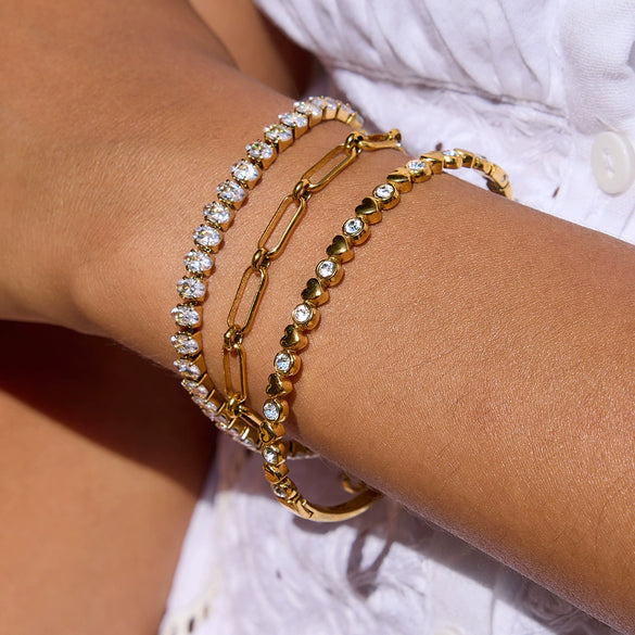 Wholesale Stainless Steel Women's Love Zircon Bracelet With Geometric Pattern And Electroplating