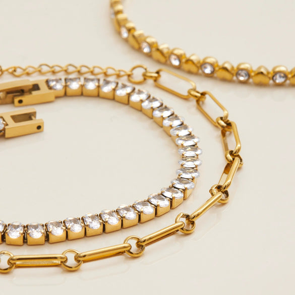 Wholesale Stainless Steel Women's Love Zircon Bracelet With Geometric Pattern And Electroplating