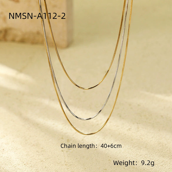 Wholesale Stainless Steel Women's Minimalist Geometric 18K Gold Plated Snake Bone Chain Necklace With Pendant