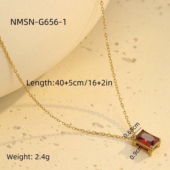 Wholesale Stainless Steel Women's Necklace With Square Zircon Pendant Electroplated Fashion Style