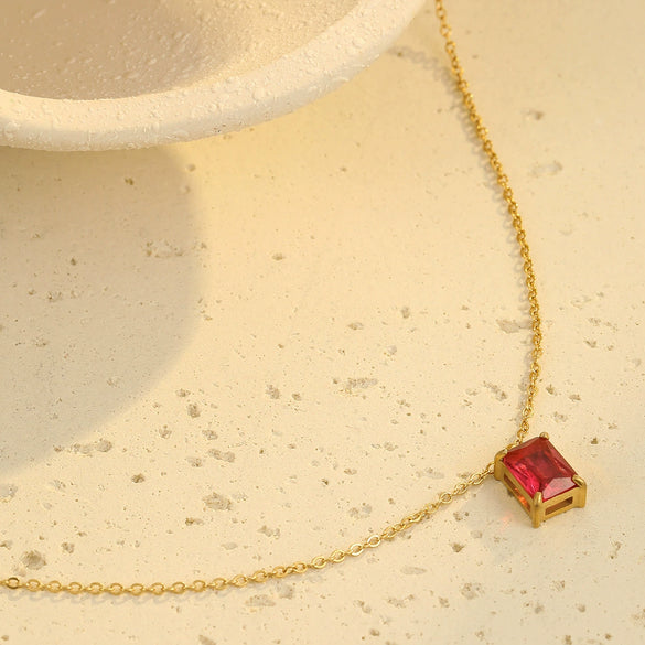 Wholesale Stainless Steel Women's Necklace With Square Zircon Pendant Electroplated Fashion Style
