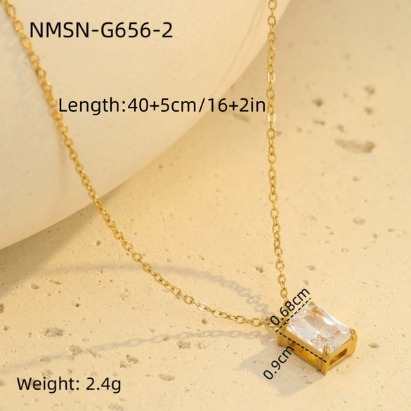 Wholesale Stainless Steel Women's Necklace With Square Zircon Pendant Electroplated Fashion Style