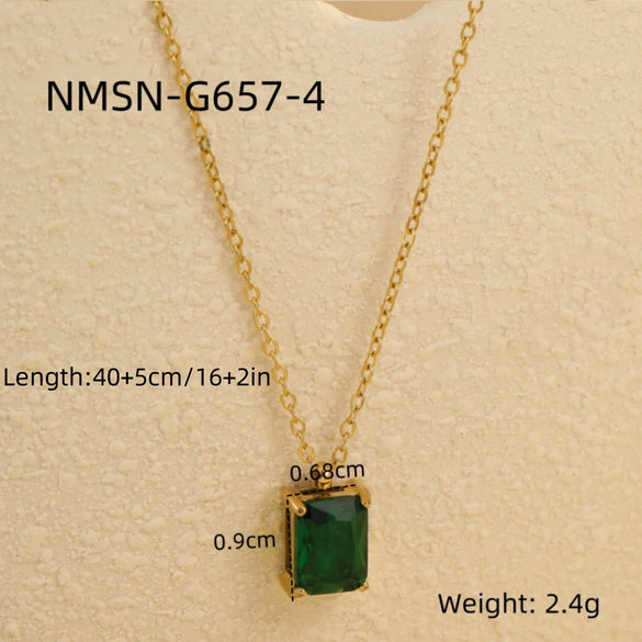 Wholesale Stainless Steel Women's Necklace With Square Zircon Pendant Electroplated Fashion Style