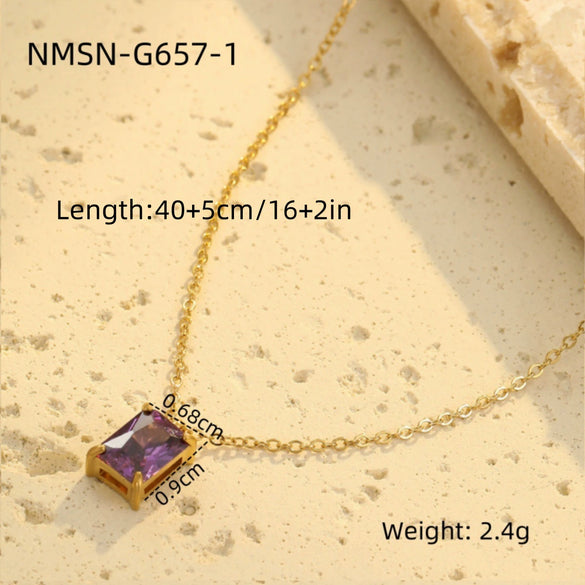 Wholesale Stainless Steel Women's Necklace With Square Zircon Pendant Electroplated Fashion Style