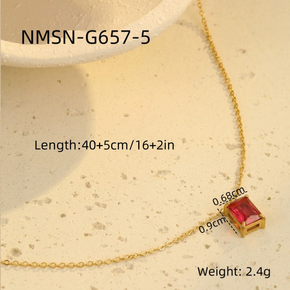 Wholesale Stainless Steel Women's Necklace With Square Zircon Pendant Electroplated Fashion Style