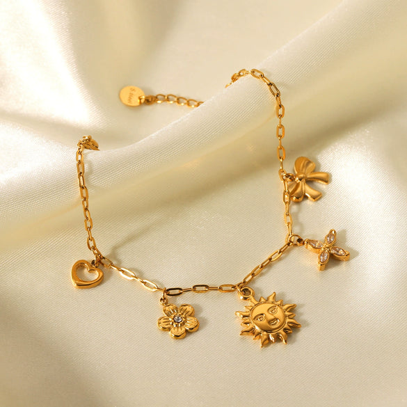 Wholesale Stainless Steel Women's Pendant Bracelet With Love Flower Bow Geometric Heart Shape Electroplated Design