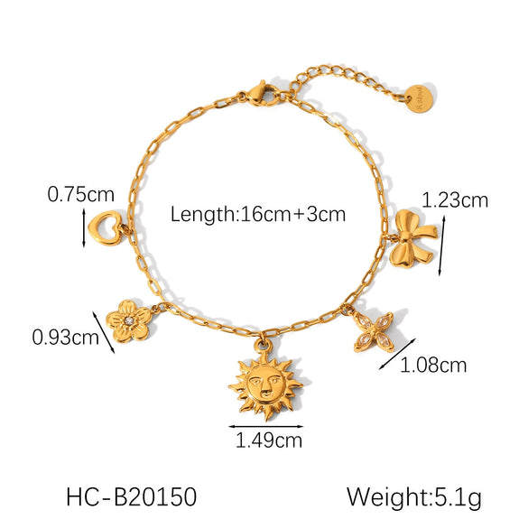 Wholesale Stainless Steel Women's Pendant Bracelet With Love Flower Bow Geometric Heart Shape Electroplated Design