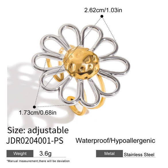Wholesale Stainless Steel Women's Ring With Geometric Pattern Color Matching Flower Design And Electroplating