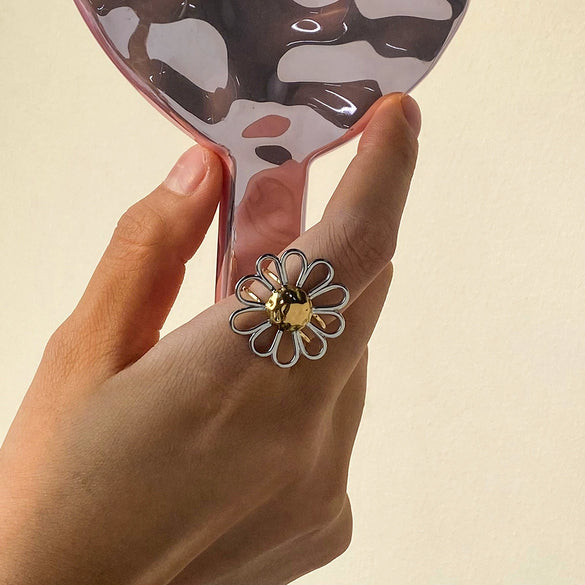 Wholesale Stainless Steel Women's Ring With Geometric Pattern Color Matching Flower Design And Electroplating