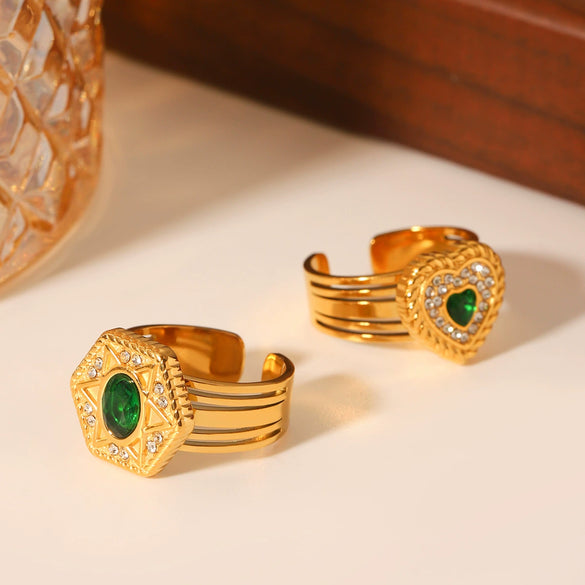Wholesale Stainless Steel Women's Ring With Geometric Pattern Heart And Sixpointed Star Shape Inlaid Zirconia