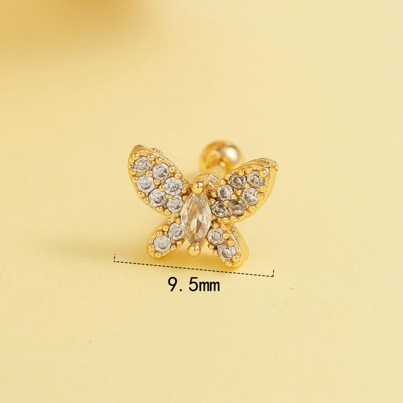 Wholesale Stainless Steel Women's Simple Geometric And Flower Pattern Electroplated Butterfly Earrings For Cartilage Piercing