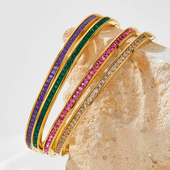 Wholesale Stainless Steel Women's Sweet Fresh Non Fading Narrow Half Ring Full Diamond Buckle Electroplated Bracelet