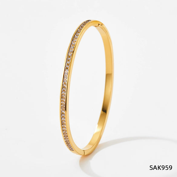 Wholesale Stainless Steel Women's Sweet Fresh Non Fading Narrow Half Ring Full Diamond Buckle Electroplated Bracelet