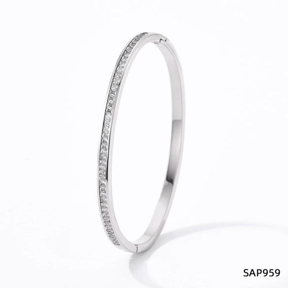 Wholesale Stainless Steel Women's Sweet Fresh Non Fading Narrow Half Ring Full Diamond Buckle Electroplated Bracelet
