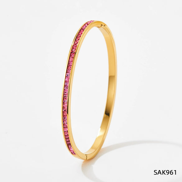 Wholesale Stainless Steel Women's Sweet Fresh Non Fading Narrow Half Ring Full Diamond Buckle Electroplated Bracelet