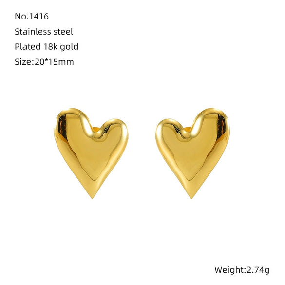 Wholesale 316L Stainless Steel Women's Three Dimensional Heart Shaped Electroplated Earrings