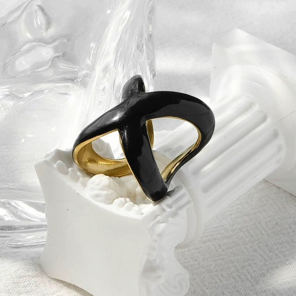 Wholesale Stainless Steel Xshaped Open Ring With Oil Dropping Pattern And Electroplating Treatment