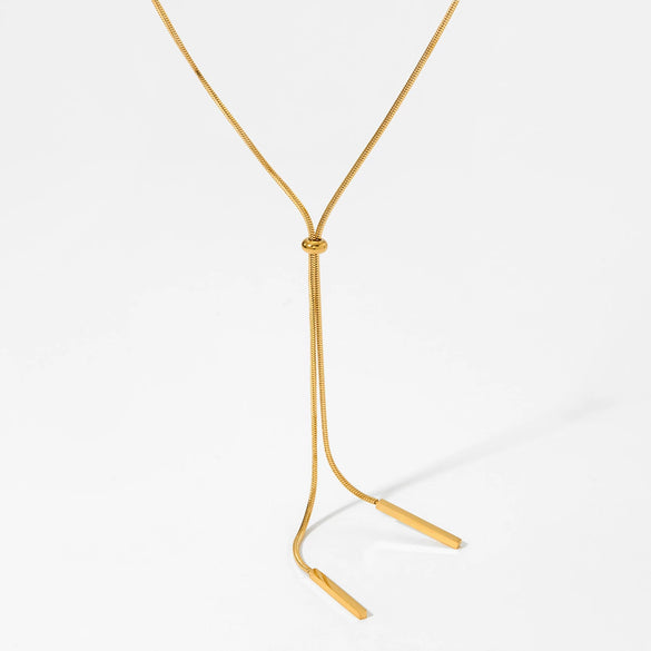 Wholesale Stainless Steel Y Shaped Rectangular Pendant Necklace With Long Vacuum Plating For Women Geometric Style