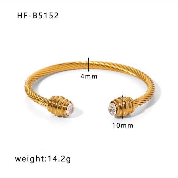 Wholesale Stainless Steel Zircon Bracelet With Rebar Pattern For Female 18K Vacuum Plated Electroplated Design Bulb Opening Geometric Style