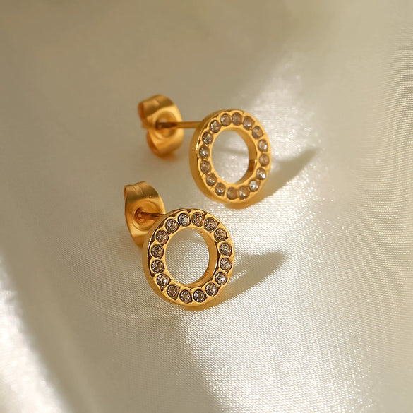 Wholesale Stainless Steel Zircon Earrings Electroplated For Women Geometric Style