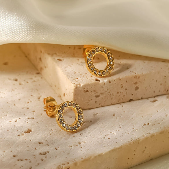 Wholesale Stainless Steel Zircon Earrings Electroplated For Women Geometric Style