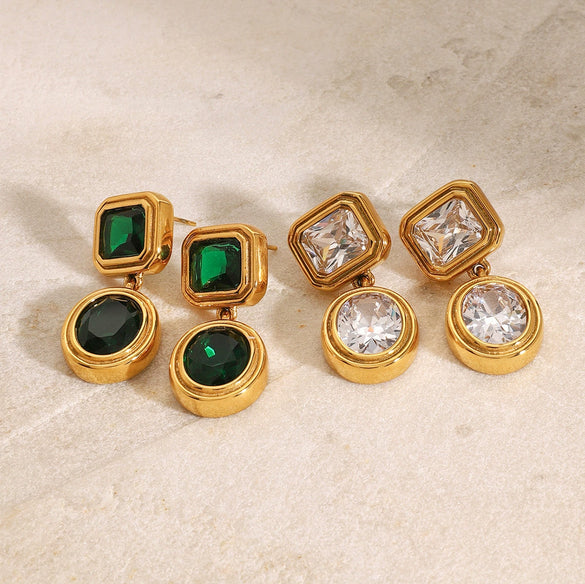 Wholesale Stainless Steel Zircon Earrings Retro Light Luxury Style Geometric Electroplated For Women