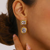Wholesale Stainless Steel Zircon Earrings Retro Light Luxury Style Geometric Electroplated For Women
